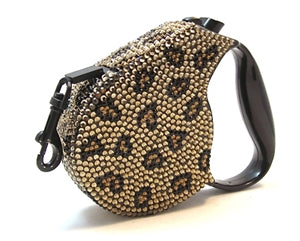 Leopard Crystal Retractable Leash